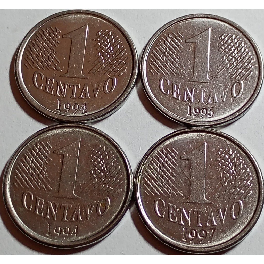kit com 4 moedas 1 centavo fora de circulação aço inóx mbc